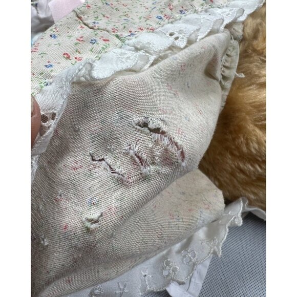 Vintage 1980s Cuddle Wit Bear Plush Doll With Floral Dress & Bonnet - Picture 9 of 10